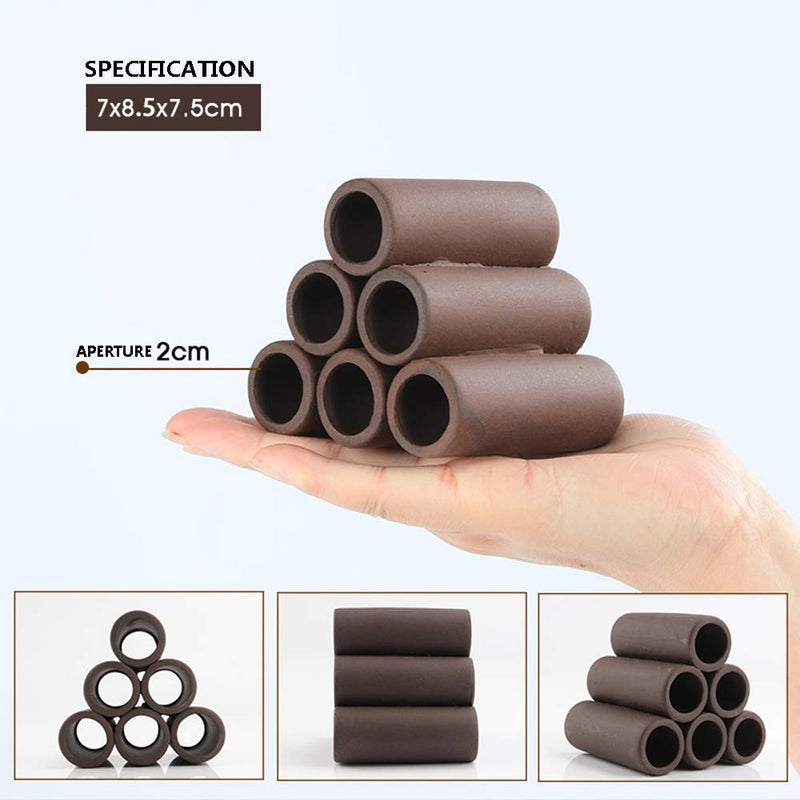 DOHO Aquarium Cave Handmade Brown Ceramic Shelters - Shrimp and Small Fish Habitat, Breeding Tube, Hiding cave - Hideaway Pipes Reduce Stress, Encourage Spawning - Aquarium Decorative Six Holes - Image 5
